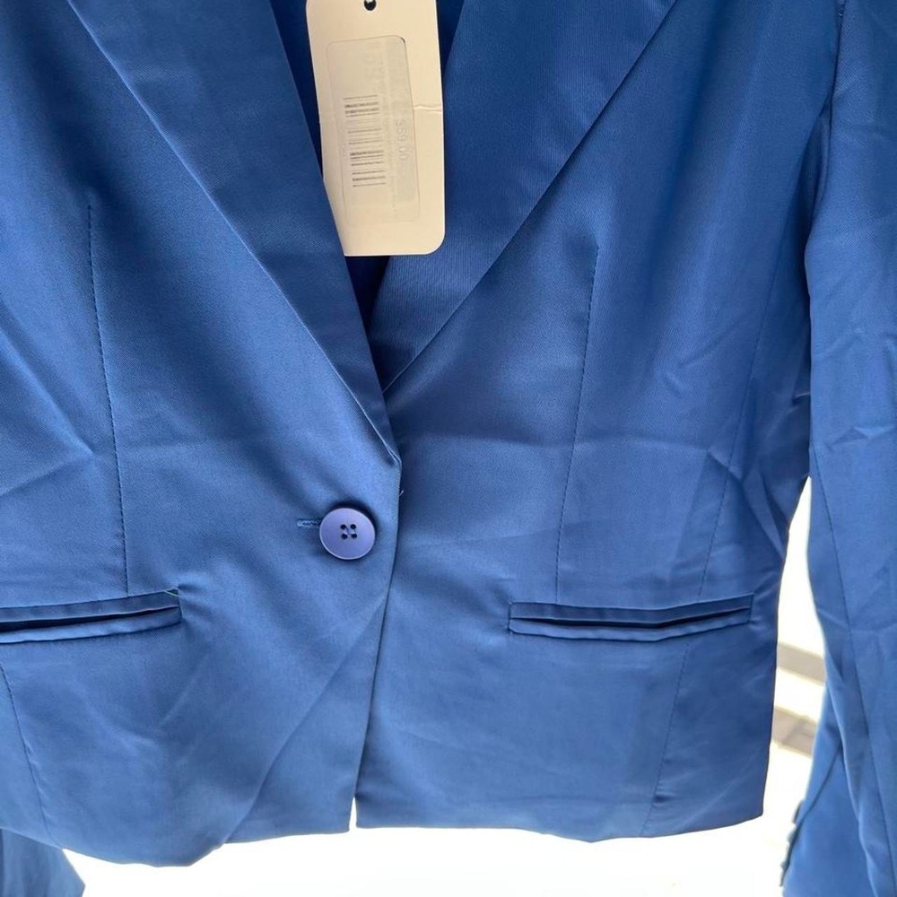 Royal Blue Cropped Blazer Chic Career Preppy Old Money Tailored L.Love NWT Sz M - Picture 2 of 4